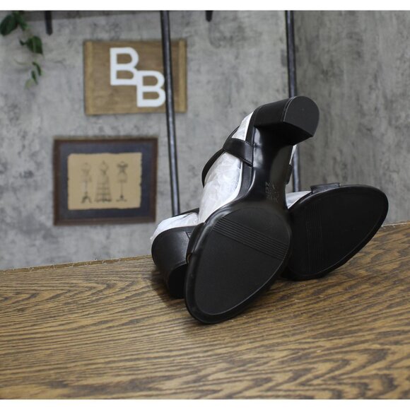 NWT Naturalizer Ankle Strap Chunky Block Heel Dress Sandal Black Smooth 7.5M - Picture 14 of 16